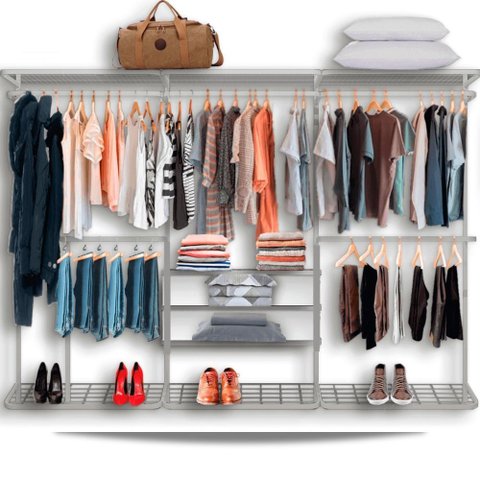 Cabideiro Arara Closet Casal Prateleira Aço Aramado - 2,80m - Branco