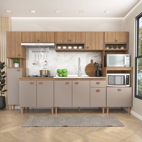 Cozinha Completa Modulada 6 Peças sem Tampo Marti Yescasa Mel/Cinza
