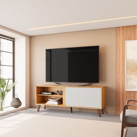 Rack Bancada para TV 70 Polegadas Peter 150cm com Porta Deslizante Bali Cedro DJ Móveis