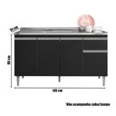 Ver imagem 3 de Balcão de Cozinha para Pia 150cm Tatiane 4 Portas 1 Gaveta sem Tampo Preto