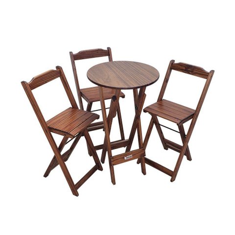 Mesa Bistrô Dobrável de Madeira Redonda com 3 Banquetas Imbuia - Cor: Marrom