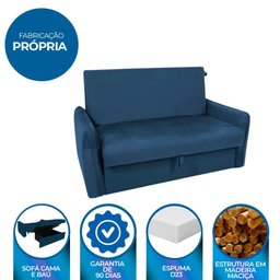 Sofá Cama para Sala de Estar Zaia com Baú Veludo Matrix - Azul - 8