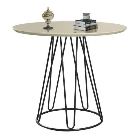 Mesa de Jantar Rubi Off White com Base de Metal Preta 1,20m
