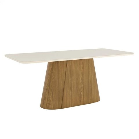 Mesa de Jantar Olivia 200 Cm Canto Arredondado com Vidro Nature Off White – Henn