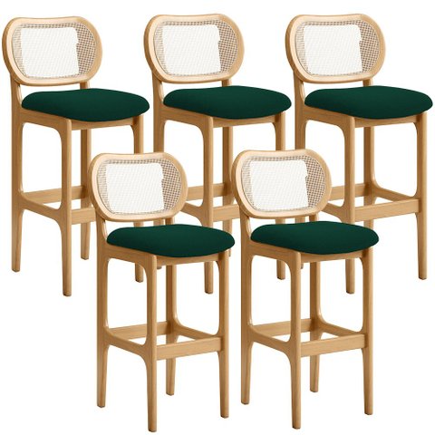 Kit 05 Banquetas Altas Para Cozinha Bancada Sala Tela Betta Fixa L02 Bouclê Verde - Lyam Lyam Decor