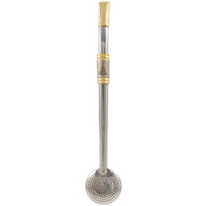 Bomba de Chimarrão Aço Inox Banho Ouro 18k Nossa Senhora Aparecida
