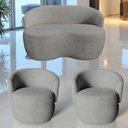 Ver imagem 1 de Kit Namoradeira + 2 Poltronas Decorativa Beatriz Orgânica Bouclé Cinza Claro