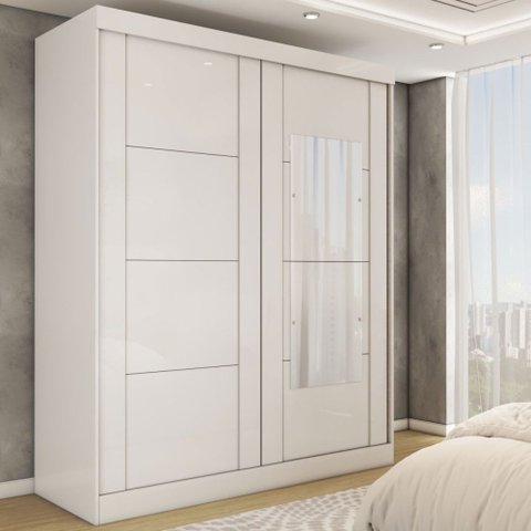 Guarda-roupa Casal Real 2 Portas 2 Gavetas com Espelho 100% Mdf Branco - Panorama Móveis