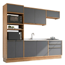 Ver imagem 2 de Cozinha Completa Modulada 5 Peças com 2 Balcões 2 Armários Aéreos e Torre Quente em MDF Viena Freijó
