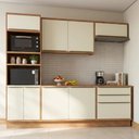 Ver imagem 1 de Cozinha Completa Modulada 5 Peças com 2 Balcões 2 Armários Aéreos e Torre Quente em MDF Viena Freijó