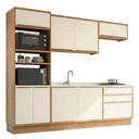 Ver imagem 2 de Cozinha Completa Modulada 5 Peças com 2 Balcões 2 Armários Aéreos e Torre Quente em MDF Viena Freijó