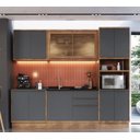Ver imagem 1 de Cozinha Completa Modulada com Vidro Reflecta 5 Peças 11 Portas 3 Gavetas Viena Cinza/Freijó/Grafito