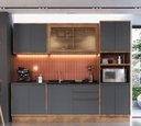 Ver imagem 1 de Cozinha Completa Modulada com Vidro Reflecta 5 Peças 11 Portas 3 Gavetas Viena Cinza/Freijó/Grafito