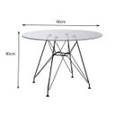 Ver imagem 2 de Mesa jantar eames de ferro preto tampo redondo 90cm vidro 4 cadeiras pretas