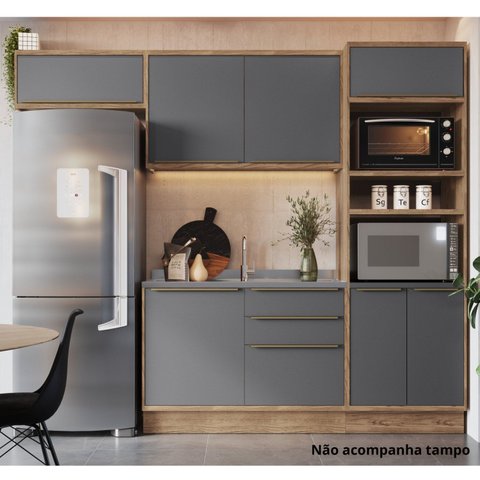 Cozinha Completa Modulada 4 Peças 7 Portas Viena Cinza/Freijó/Grafito