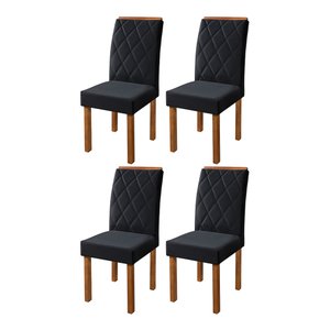 Kit 4 Cadeiras de Jantar Estofada Iza Base Madeira Maciça Tecido Veludo Preto