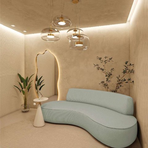 Sofá Curvo Sala de Estar Recepção Consultório Amsterdã 250cm Linho Bouclé