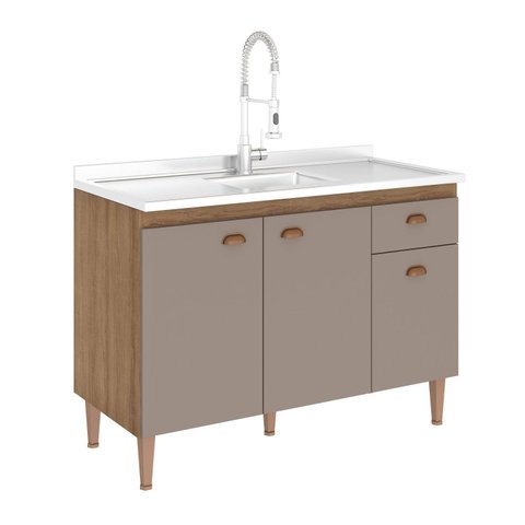 Balcão para Pia sem Tampo 120cm 3 Portas 1 Gaveta Marti  Yescasa