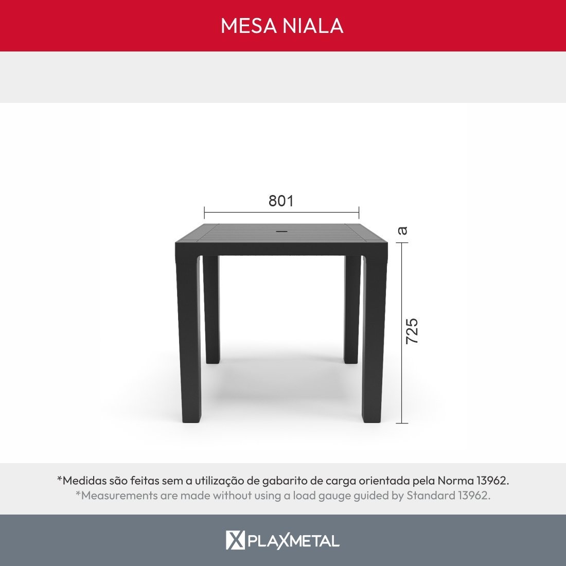 Mesa Multiuso Quadrada Plástica 80 Cm Niala Plaxmetal Preta - 4