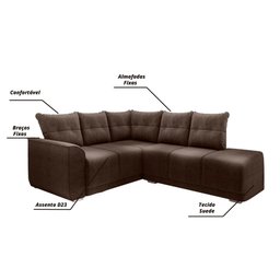 Sofá De Canto Marrocos Marrom Suede Liso - 6
