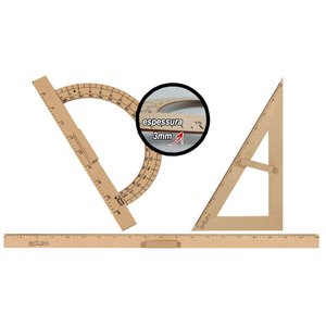 Kit Geométrico do Professor Mdf Com Régua 1 Metro 1 Transferidor 180 Graus 1 Esquadro 30º/60º Graus 