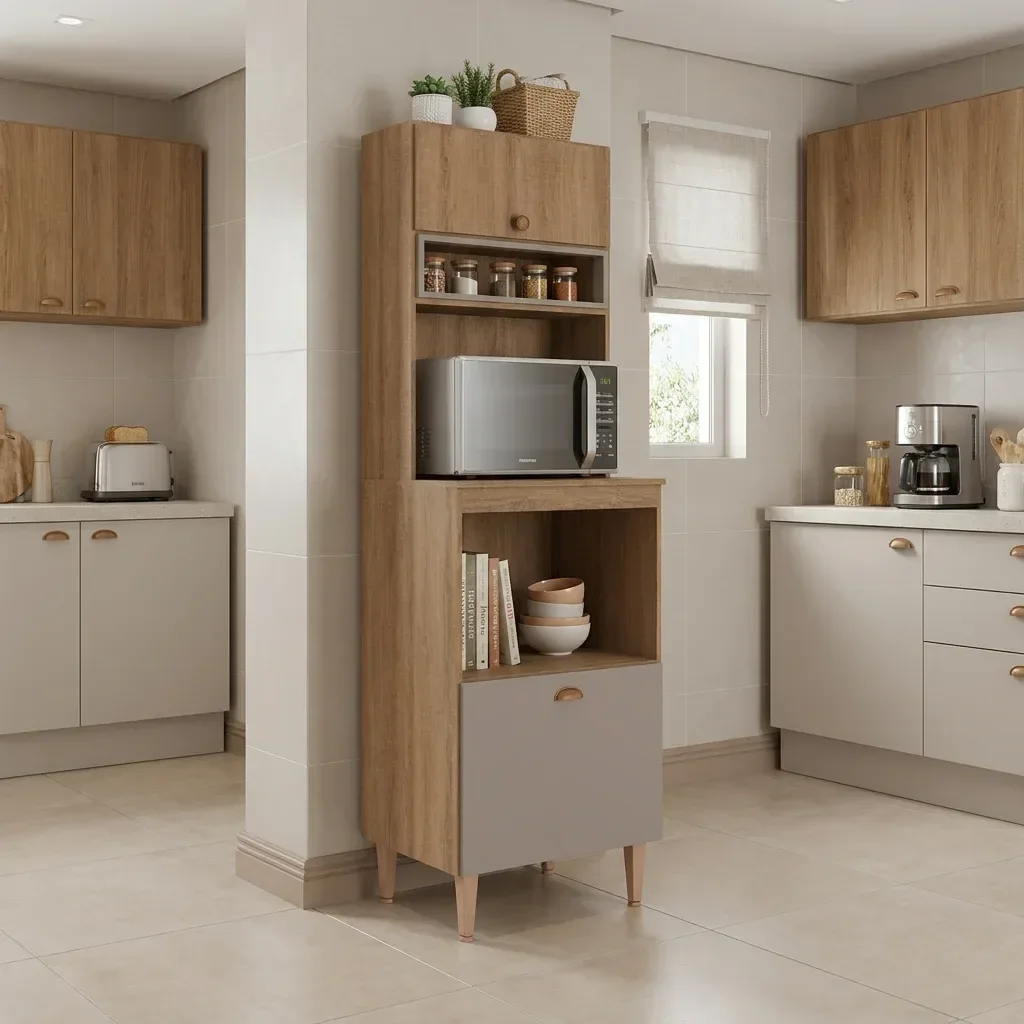 Ver imagem 1 de Paneleiro Torre Quente com Nichos para Microondas e Forno 198cm Marti Yescasa Mel/Fendi