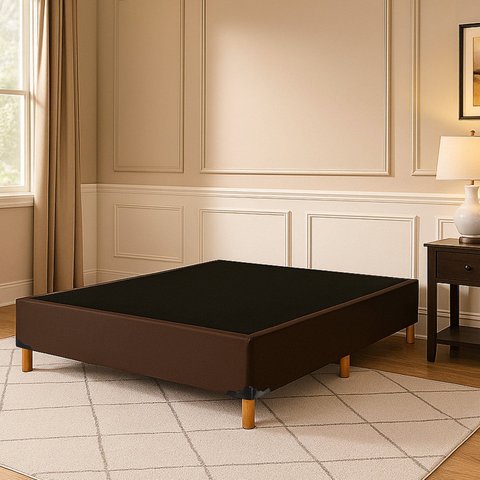 Base Box Casal 138cm x 188cm com 6 Pés de Madeira Marrom