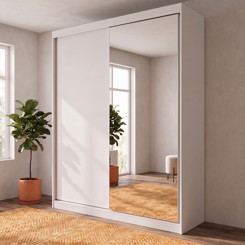 Guarda-Roupa Solteiro 2 Portas e 1 Espelho 100% MDF Geneve Branco