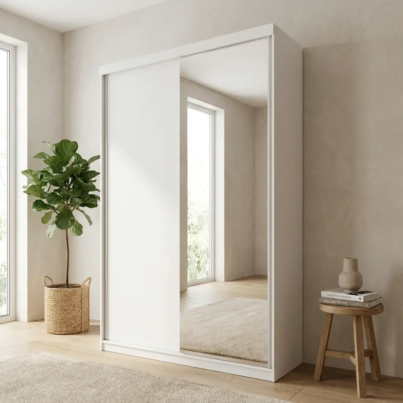Guarda-Roupa Solteiro 2 Portas e 1 Espelho 100% MDF Geneve Branco