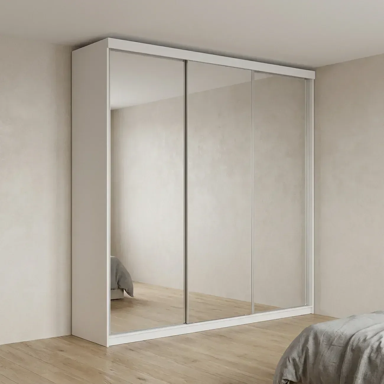 Guarda-Roupa Casal 3 Portas com Espelho 100% MDF Geneve Branco
