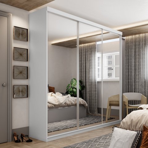 Guarda-roupa Solteiro 100% Mdf Bp com 3 Portas de Espelho Geneve