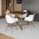 Ver imagem 1 de Mesa Jantar Industrial Quadrada 90cm Amêndoa Base V Dourada com 4 Poltronas Eames Eiffel Daw Madeira