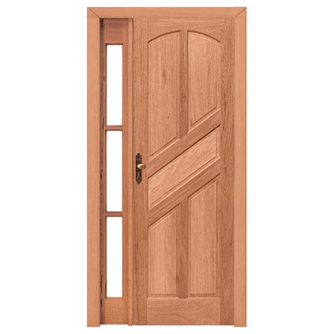 Kit Porta de Madeira Maciça PE22 Vidro Lateral de Cedro Arana Esel 213(A) X130(L) Lado Direito