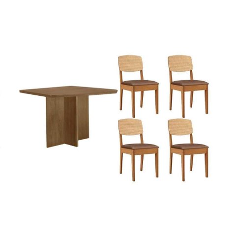 Sala de Jantar Completa Berlim C/ Tampo Madeirado Canto Curvo 90x90cm e 4 Cadeiras Havana Premium