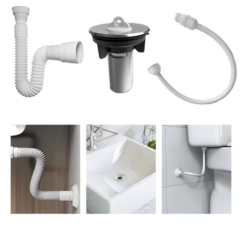 Kit Lavabo Banheiro Sifão 72cm Válvula 7/8 Engate 40 Flexível