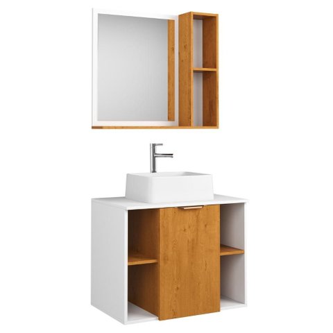 Gabinete Banheiro Espelheira e Cuba Branca 60 cm Titan Naturalle Branco Bechara