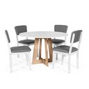 Ver imagem 1 de Mesa de Jantar Redonda Montreal Bran/jade com 4 Cadeiras Estofadas Ella Branco/cinza Escuro