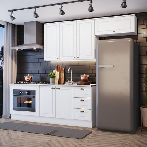 Cozinha 4 Peças Amy Casa 812 MDF Forno Embutir Cooktop 6 Portas Americana 280cm Branco