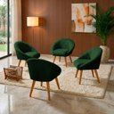 Ver imagem 1 de Kit 4 Poltrona Sala Decorativa Louis Veludo Verde Pés Palito Castanho