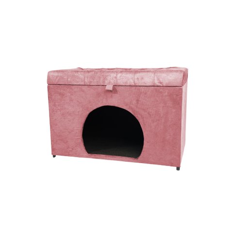 Puff Pet Baú Estofado para Cachorro e Gato - Rosa Claro