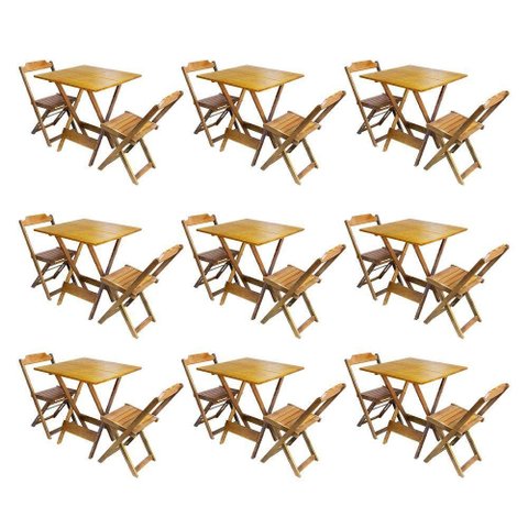 Kit 9 Conjuntos De Mesa Dobravel Com 2 Cadeiras De Madeira 70X70 Para Restaurante E Bar - Mel