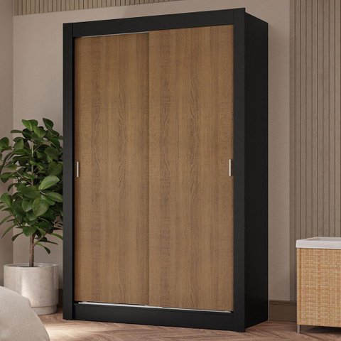 Guarda-roupa Solteiro 2 Portas de Correr 4 Gavetas Preto/rustic Vivare Plus Madesa Preto/rustic