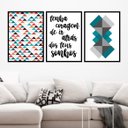 Ver imagem 1 de Kit 3 Quadros Geométrico Tenha Coragem 24x18cm - com vidro:Madeira branca