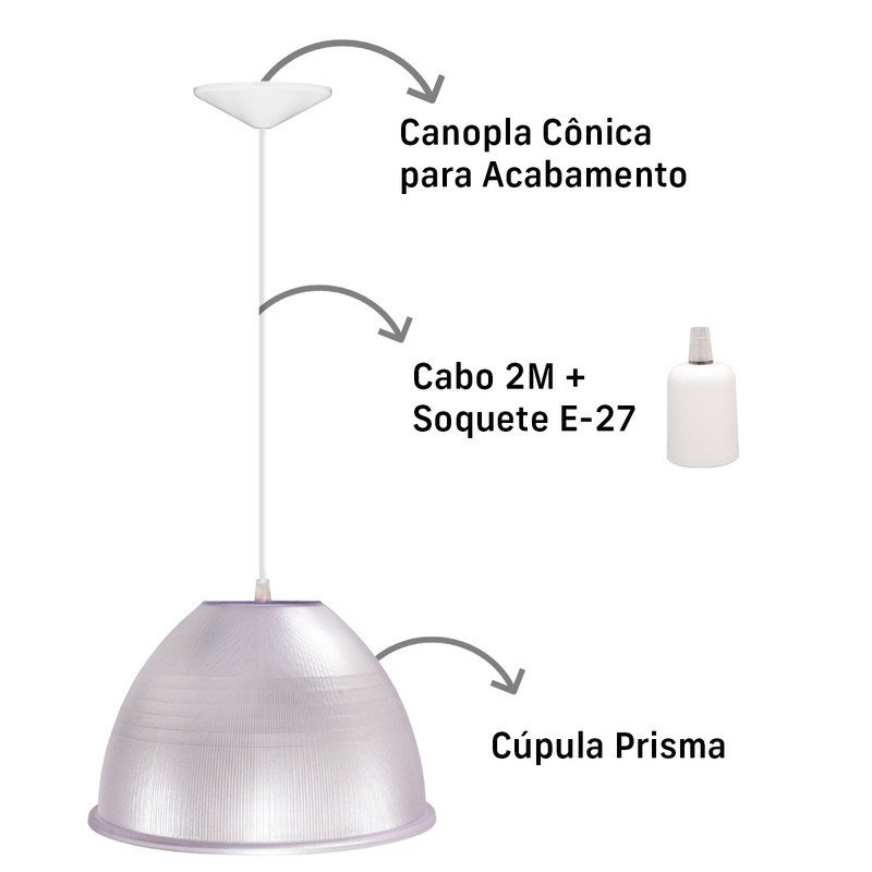 5 Luminárias Prismática para Galpão Pavilhão Industrial 12 Pol 30cm Cabo 2m Cor:branco - 3