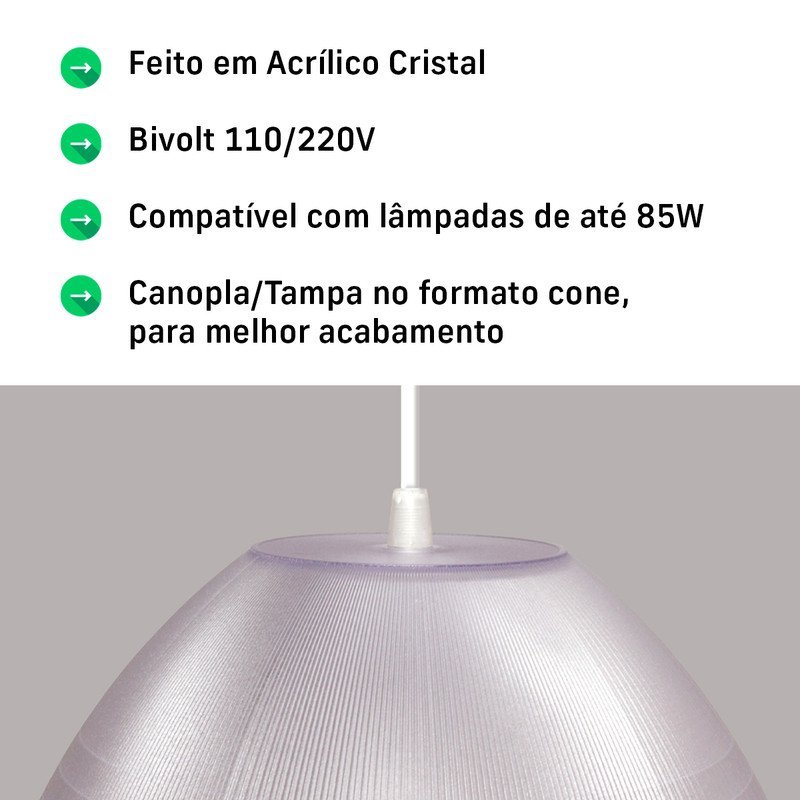 5 Luminárias Prismática para Galpão Pavilhão Industrial 12 Pol 30cm Cabo 2m Cor:branco - 5