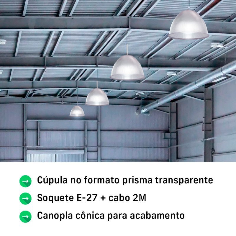 5 Luminárias Prismática para Galpão Pavilhão Industrial 12 Pol 30cm Cabo 2m Cor:branco - 2