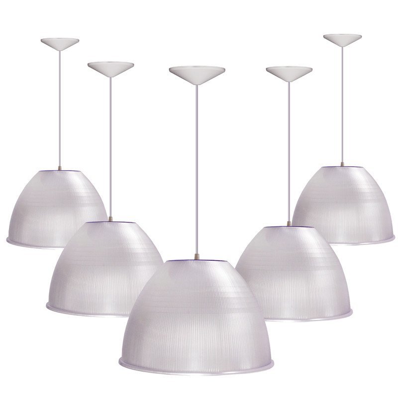 5 Luminárias Prismática para Galpão Pavilhão Industrial 12 Pol 30cm Cabo 2m Cor:branco - 1