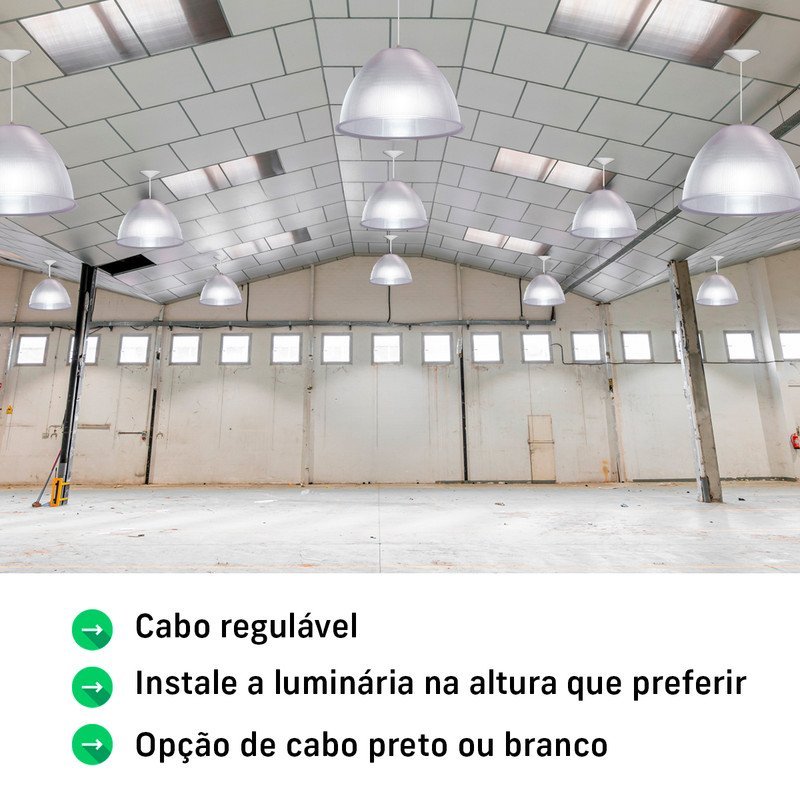 5 Luminárias Prismática para Galpão Pavilhão Industrial 12 Pol 30cm Cabo 2m Cor:branco - 6