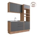 Ver imagem 3 de Cozinha Compacta Modulada 3 Peças 6 Portas Viena Cinza/Freijó/Grafito