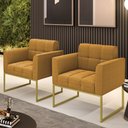 Ver imagem 2 de Poltrona Decorativa Industrial Dourado Kit 2 Elisa Bouclê Mostarda D03 - D'Rossi